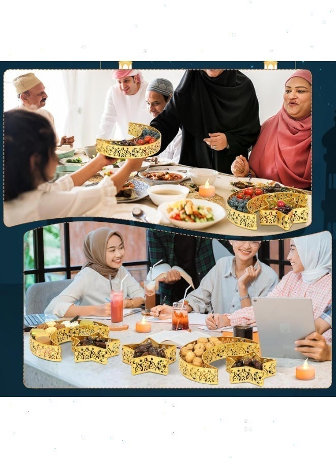 2Pcs Gold Ramadan Eid Mubarak Trays - Moon & Star Metal Serving Platters for Dessert Food Display, Muslim Party Table Decor - Image 4